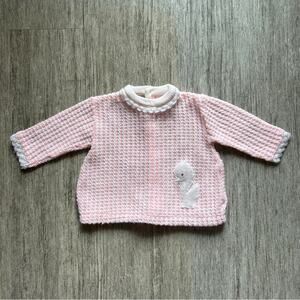 Love Spun Vintage Pastel Pink/White Duck/Swan Patch Knit Baby Sweater Sz Medium